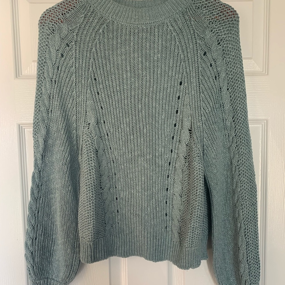 Jade jewel tone balloon sleeve crop sweater